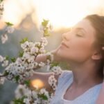 woman inhaling scents, morning scents